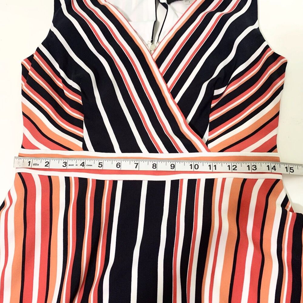 Karl Lagerfeld Size 4 Striped Asymmetrical Handkerchief Hem Dress Faux Wrap - Picture 13 of 14